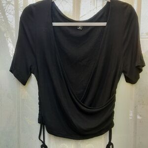 Shein curve Women's Short Sleeve Ribbed Faux Wrap Crop Top Size X-Large Black